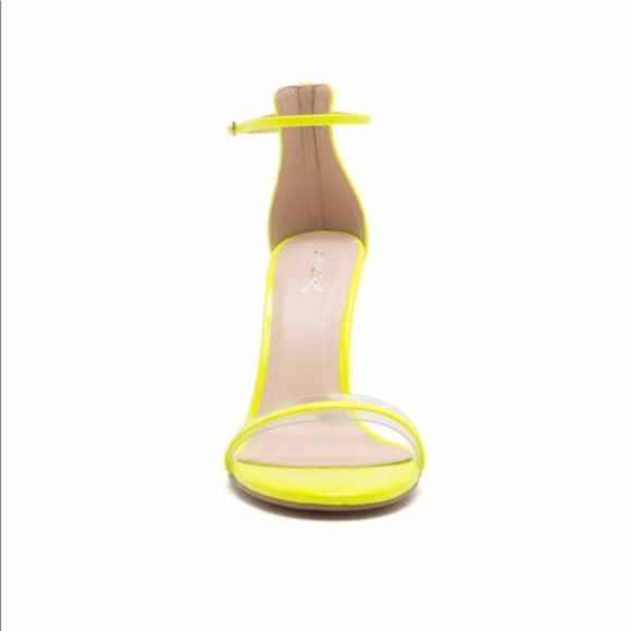 Neon Yellow Patent Sandals with Ankle Strap - Picture 3 of 4